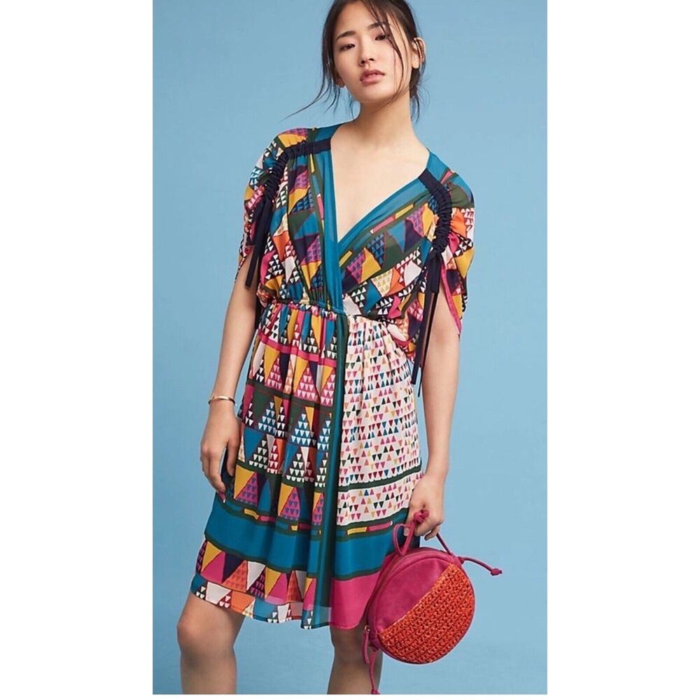 Anthropologie Maeve Women's‎ Geo Print Multicolor Dress Size US 4 Sheer